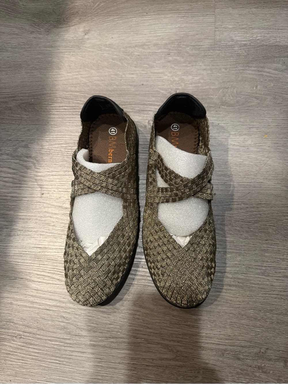 bernie mev. Olive Green Woven Slip-On Loafers for women